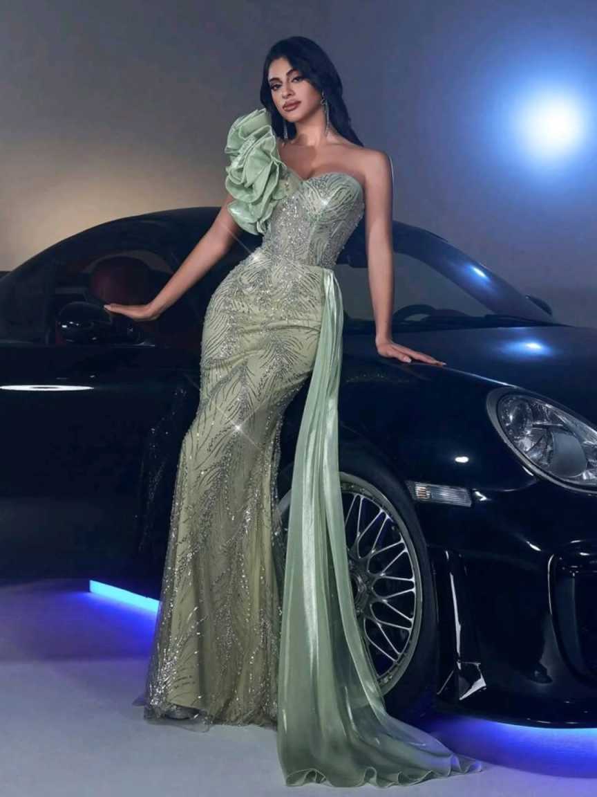 Elegant Evening Dresses Formal Mermaid Sequins Beading Prom Party Gowns Custom Ruffles Special Occasion Dresses