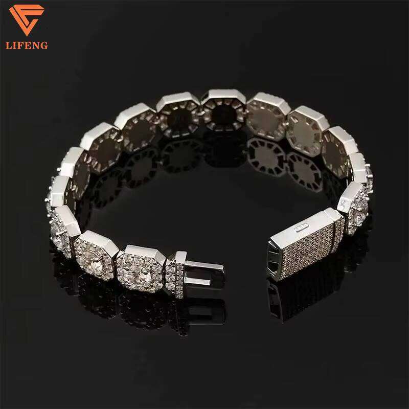 New Sier 10mm Tennis Chain Bracelet Hip Hop Style Dia VVS Moissanite Square 14K Bangle for Men Fine Jewelry