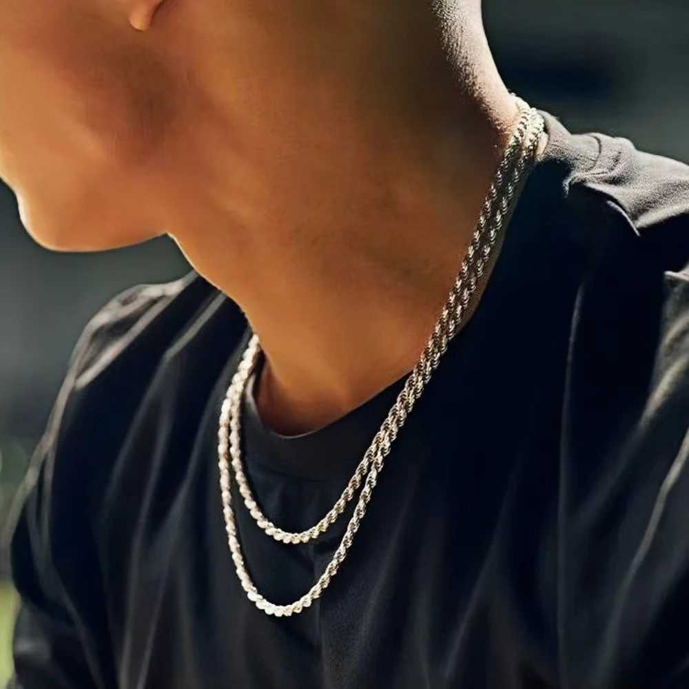 Men Stainless Steel Twist Chain Necklace Hip Hop Party Jewelry Fashion Accessories Gifts XJ250708