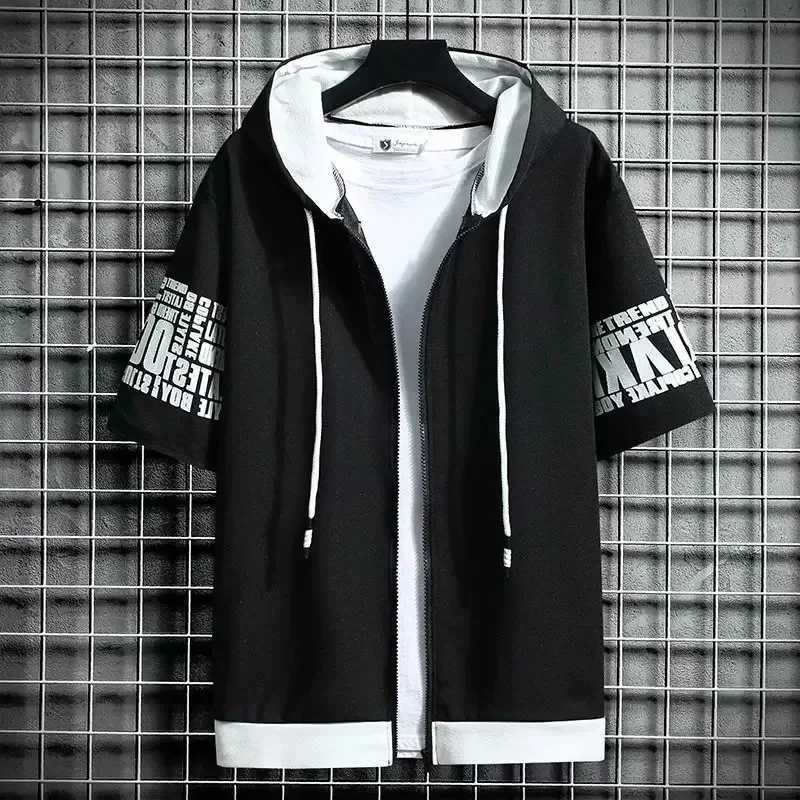 Fashion mens hoodie summer mens clothing T-shirt zipper cover cartoon casual T-shirt printed hoodie top short sleeved mens clothing W250408