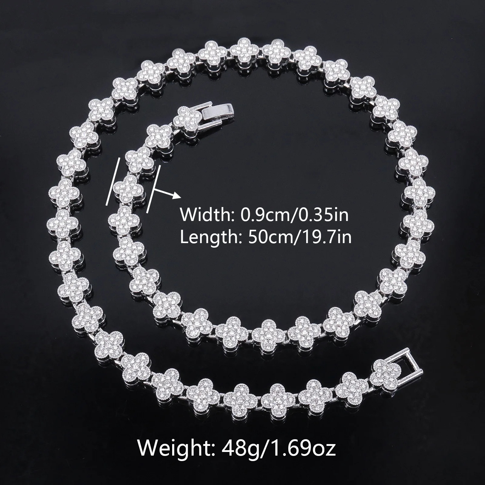ZAKOL 20/50CM Hip Hop Four-leaf Flower Tennis Chain Bracelet Necklace for Women Men Iced Out Buling Rhinestone Rock Punk Jewelry 250722