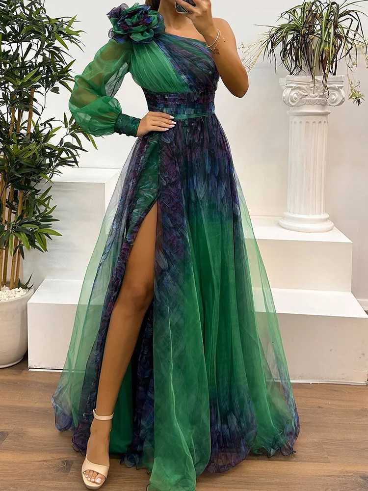 One Off Shoulder Fashion Simple Maxi Dress Women Spring Autumn Skew Collar Chic Party Dress Long Sleeve Patchwork Ladies Dress Z250728