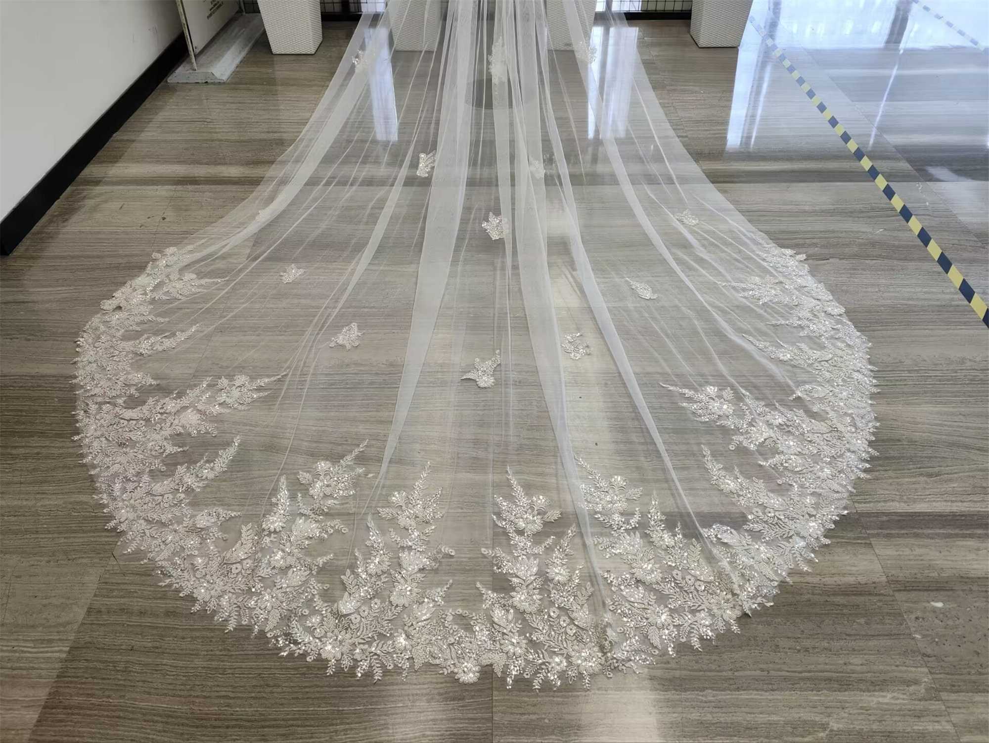 Luminous Appliques Sequins Cathedral 3 Meters Veil Bridal Wedding Accessories Real Picture Luxury Veil Customized