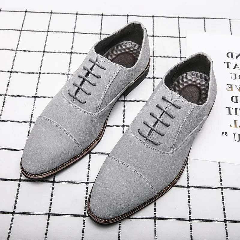 2025 Britain Trend Mens Pointed Black Grey Casual Oxford Shoes Male Dress Homecoming Male Formal Wedding Footwear 250723