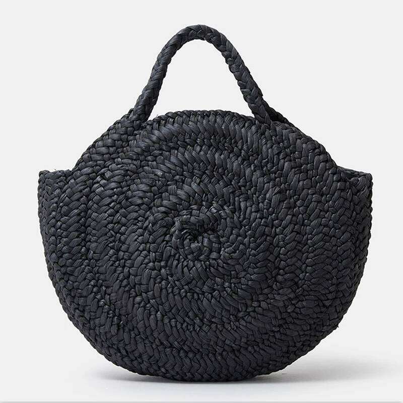 Fashion pineapple Pattern Straw Women Handbags Round Corn Husk Woven Hand Bags Handmade Summer Beach Bag Large Tote Purses 2023