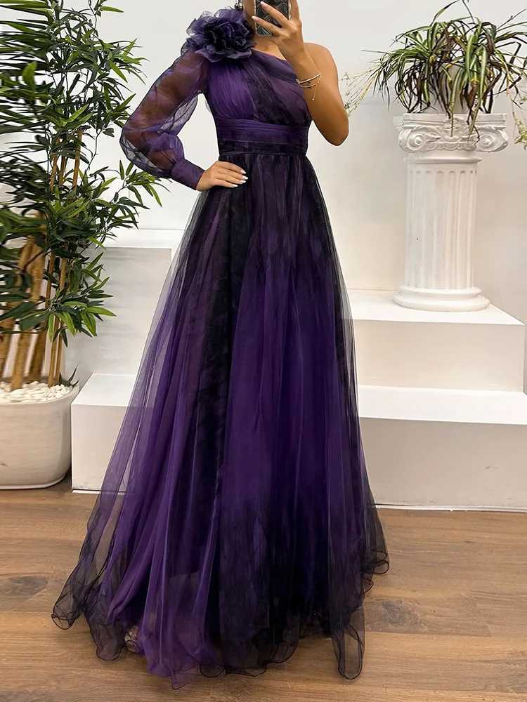 One Off Shoulder Fashion Simple Maxi Dress Women Spring Autumn Skew Collar Chic Party Dress Long Sleeve Patchwork Ladies Dress Z250728
