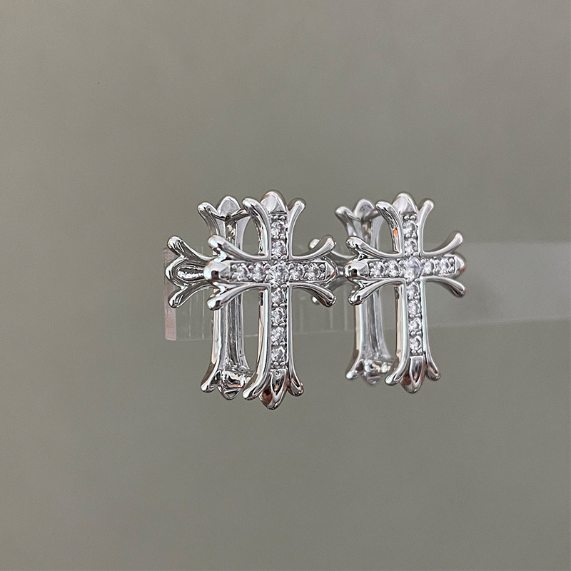 Light Minimalist Exquisite Sparkling Dia Cross Ins Style Small High-end Versatile Women's Niche Earrings