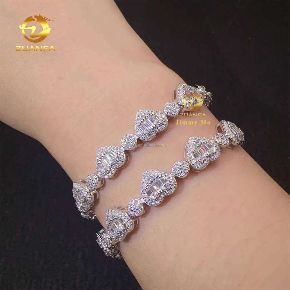 New Arrival Women Jewelry Hip Hop Rhodium Plated White Gold Sier Silicon Stone Heart Tennis Bracelet