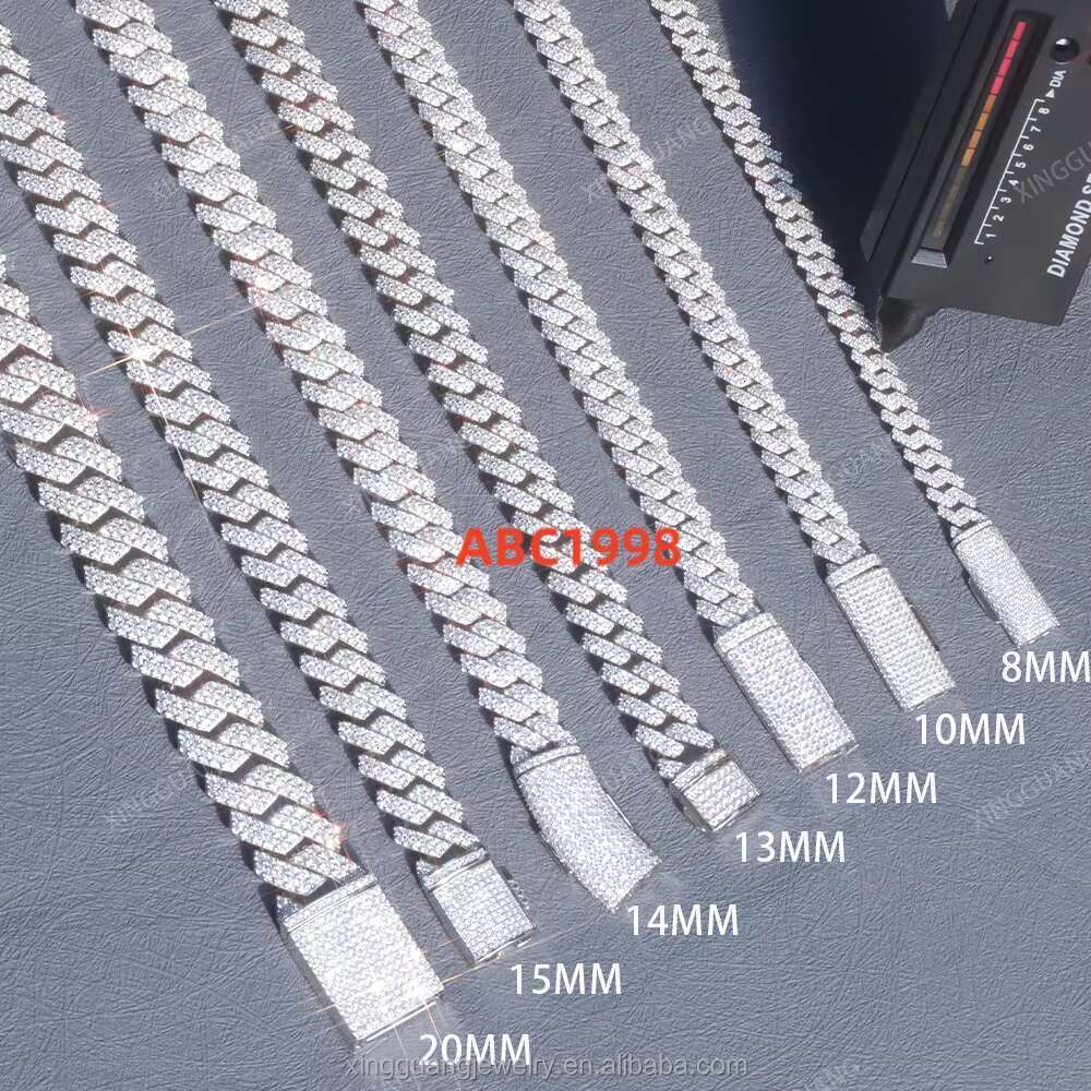 RTS 100% Passed Dia Test Hot Popular k Chain 2rows 8mm to 15mm VVS Moissanite S Sier Cuban Hip Hop Necklace