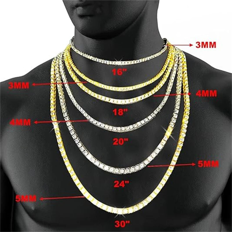 Classical 3/4/5MM Tennis Chain Iced Out Bracelet Necklace Men Fashion Hip-Hop Jewelry Women 8/16/18/20/24inch Choker Gift 250722