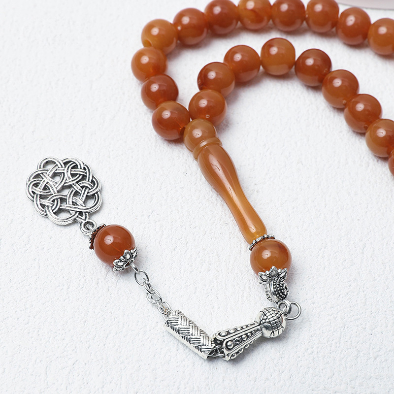 Islamic Tasbi 33 rose gold resin amber tesbih silver metal Tassel Muslim Ramadan gift Arabic prayer beads 240918