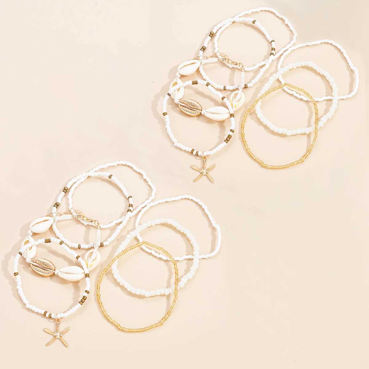 14-piece set of fashionable Bohemian acrylic starfish beaded rice bead womens fashionable bracelet set for beach vacation W250728