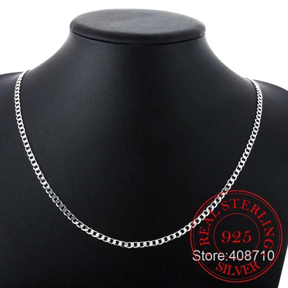 40cm-75cm 4mm 925 Sterling Silver Side Curb Chain Choker Necklace Women Girls Jewelry Colar Collier Collares Mujer Necklace XJ250708
