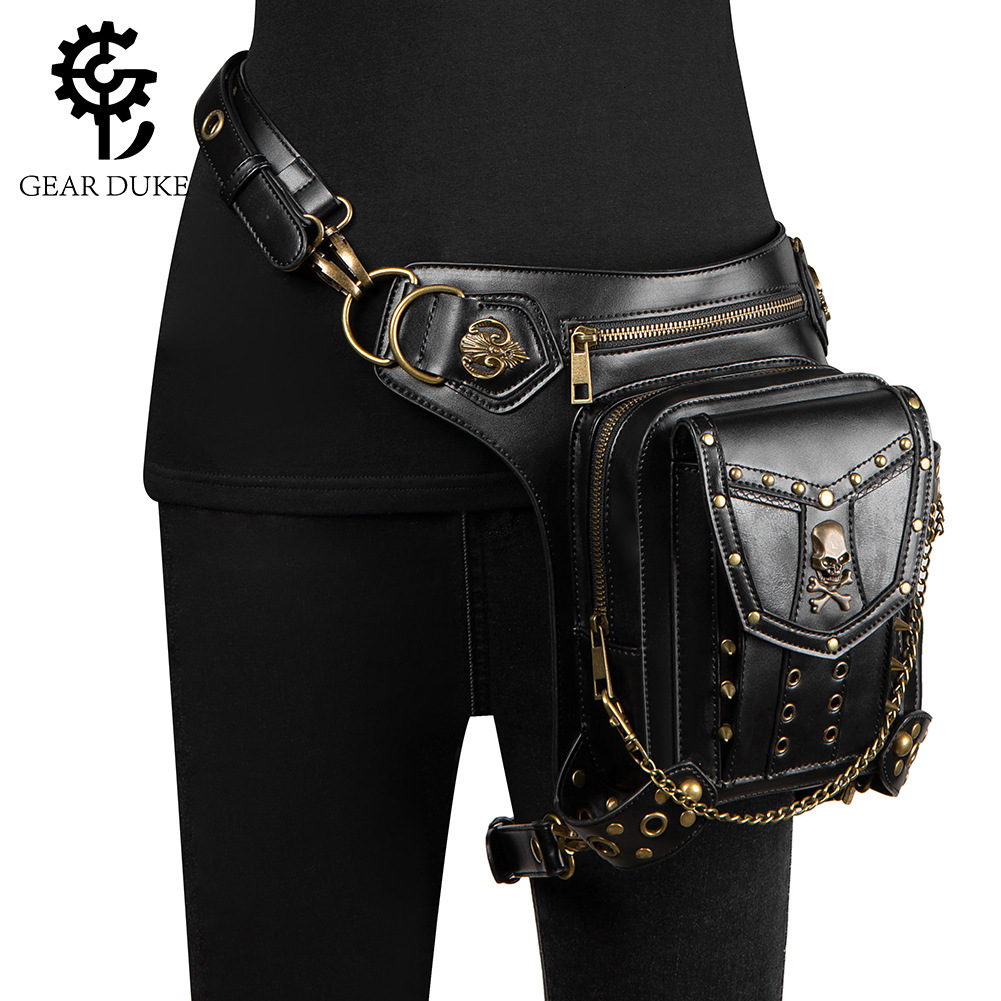 New Street Trend Women's Single Shoulder Skull Rivet Crossbody Motorcycle Phone Waist Bag ddmymoon