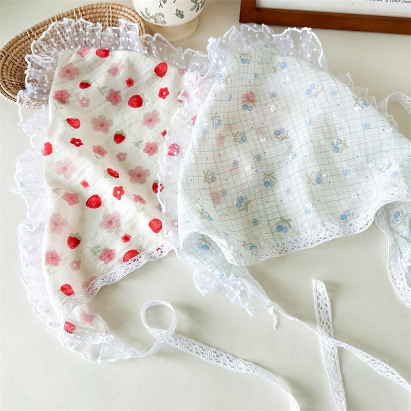 Red Strawberry Cherry Lace Headband Pastoral Style Tie Scarf Beach Style Thin Triangle Scarf 250726