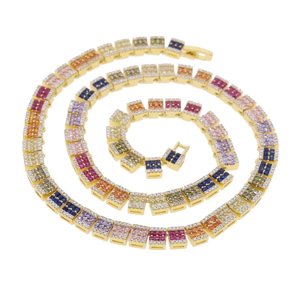 Colorful Bling Tennis Chain Choker Necklace Iced Out Cubic Zircon For Women Fashion Geometry Jewelry 250723