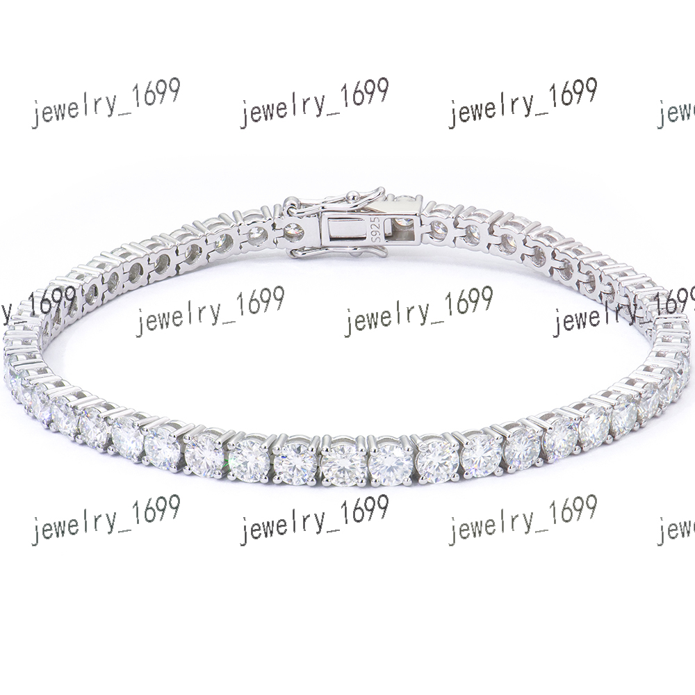 Hot Sale 4mm Hip Hop 925 Sterling Silver VVS Lab Grown Diamond Moissanite Tennis Chain Bracelet