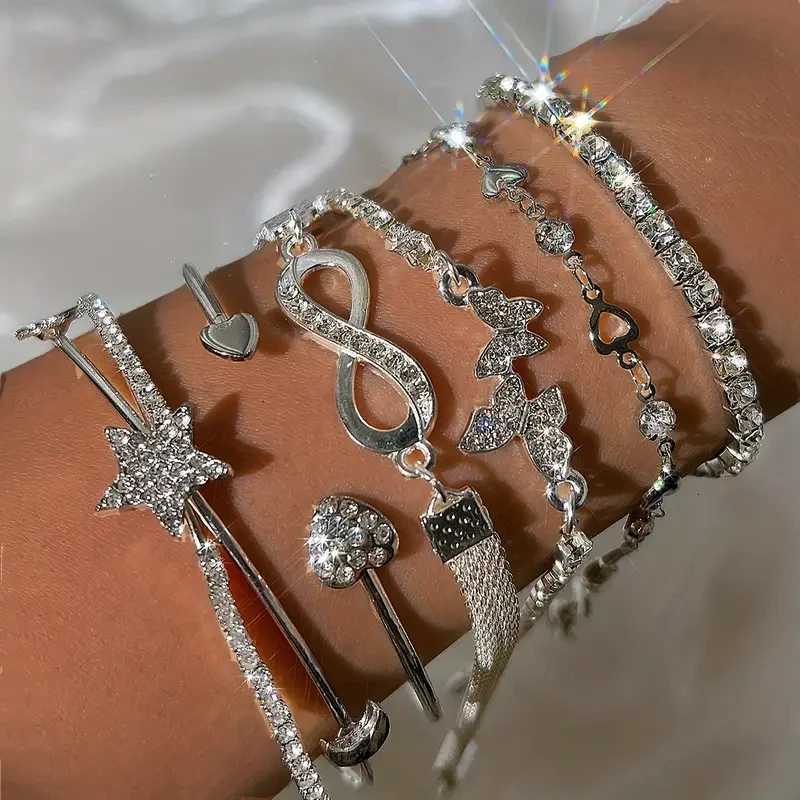 Elegant Sparkling Rhinestone Bracelet Set for Women Butterfly Heart Infinity Star Designs Open Bracelet Daily Wear Jewelry Gift W250728