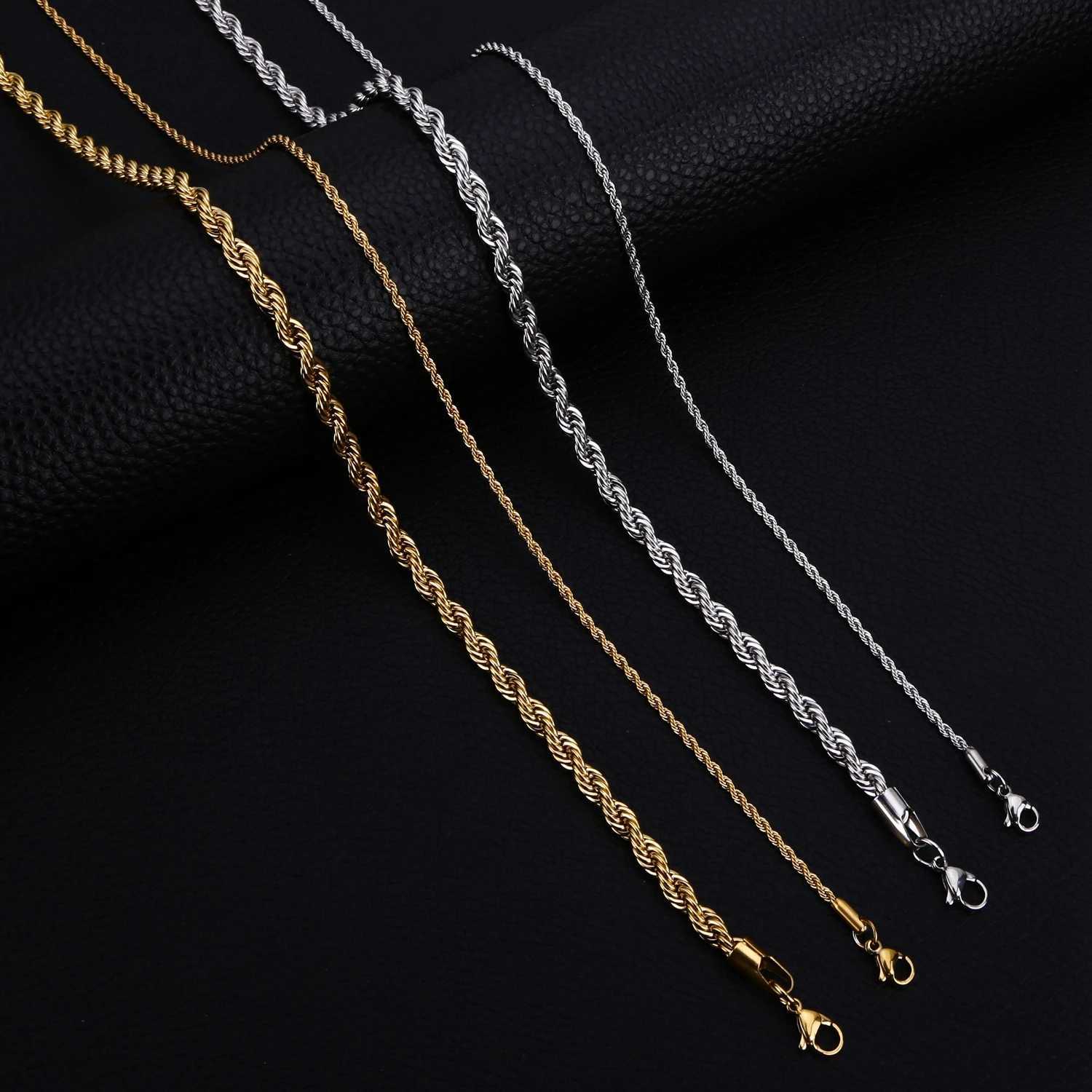 Men Ropes Long Stainless Steel Minimalist Twist Chain Necklace Available in Gold Color Silver Color 2 TO 5mm XJ250708