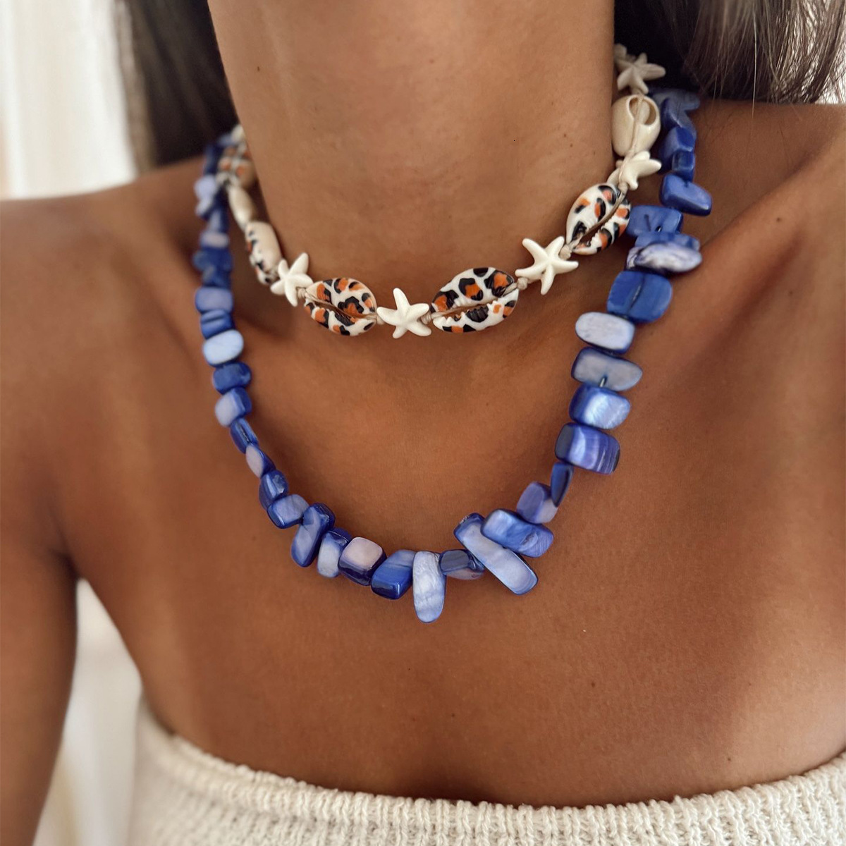 Irregular Stone Necklace for Women Fashion Multi-layer Stacking Ocean Shell Starfish Choker Jewelry Jewelry for Women