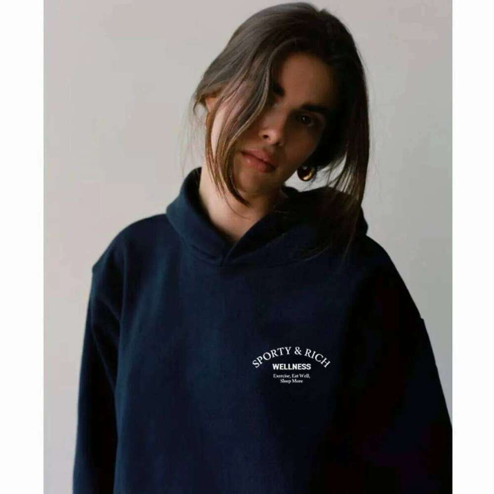 Designer Leisure High Quality Sport Make You Health American Vintage Women Oversize Navy Cotton Hoodies 90's Street Fashion Autumn Casual Hooded 