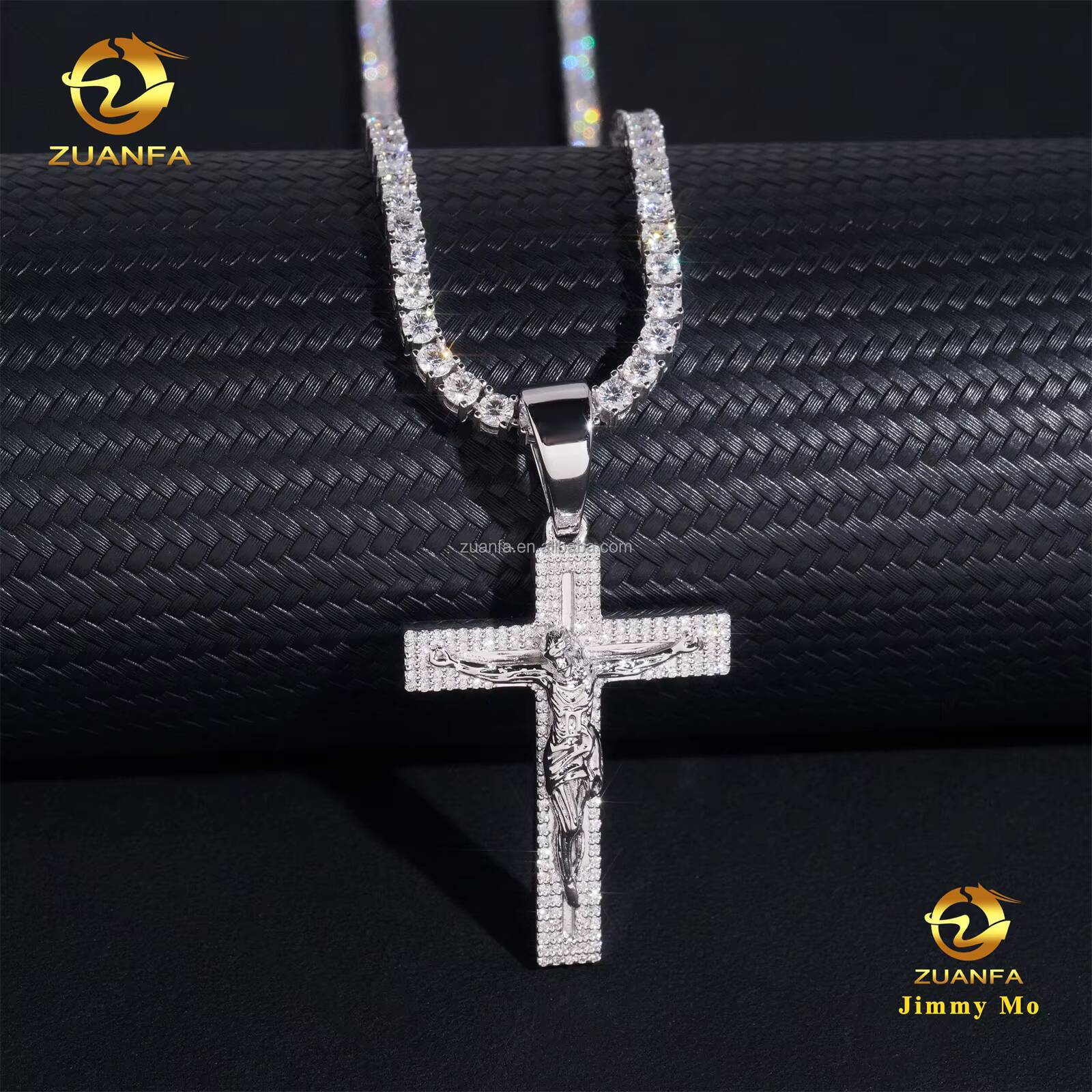 Religious Style Buss Down Iced Out Fire Jewelry Hip Hop Pendant Man Stylish Gift 925 Silver Natural Diamond Jesus Cross Pendant