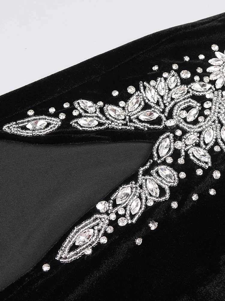 VC Long Dresses For Women Sexy Sleeveless High Split Maxi Gowns Celebrity Black Velvet With Crystal Female Clothing Z250728