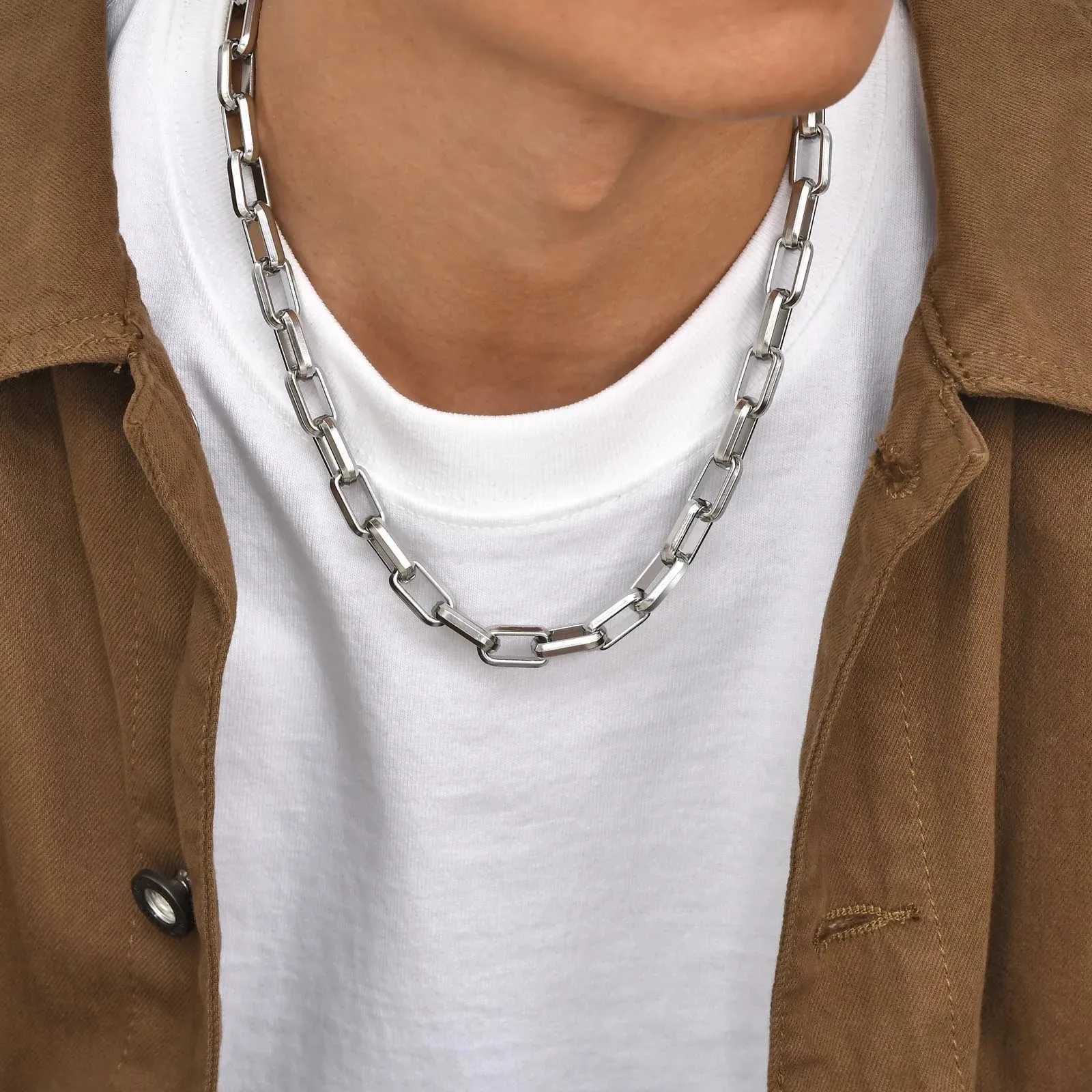 Chunky Rectangle Chain Necklaces for Men Boys 50/55/60 cm Stainless Steel Square Chain Collar Cool Punk Jewelry Gifts XJ250708