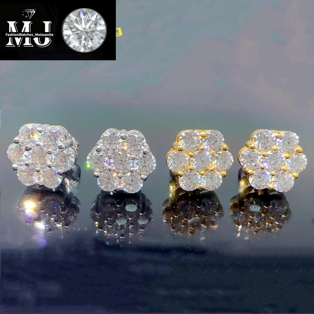 Iced out cluster lab dia screw back sier wer vvs moissanite stud earrings for men women