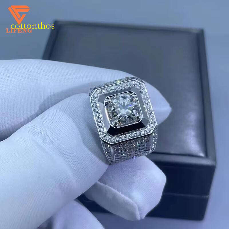 2024 Male Large VVS Moissanite Dia Sterling Sier Trend Fashion Simple Charm Jewelry Custom Ring