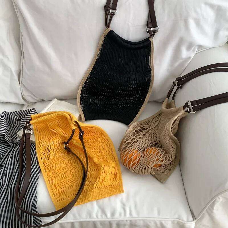 2025 Women Summer Trendy Bags Versatile Reticulate Beach Large Capacity Hollow Out Simple Crossbody And Tote Bag