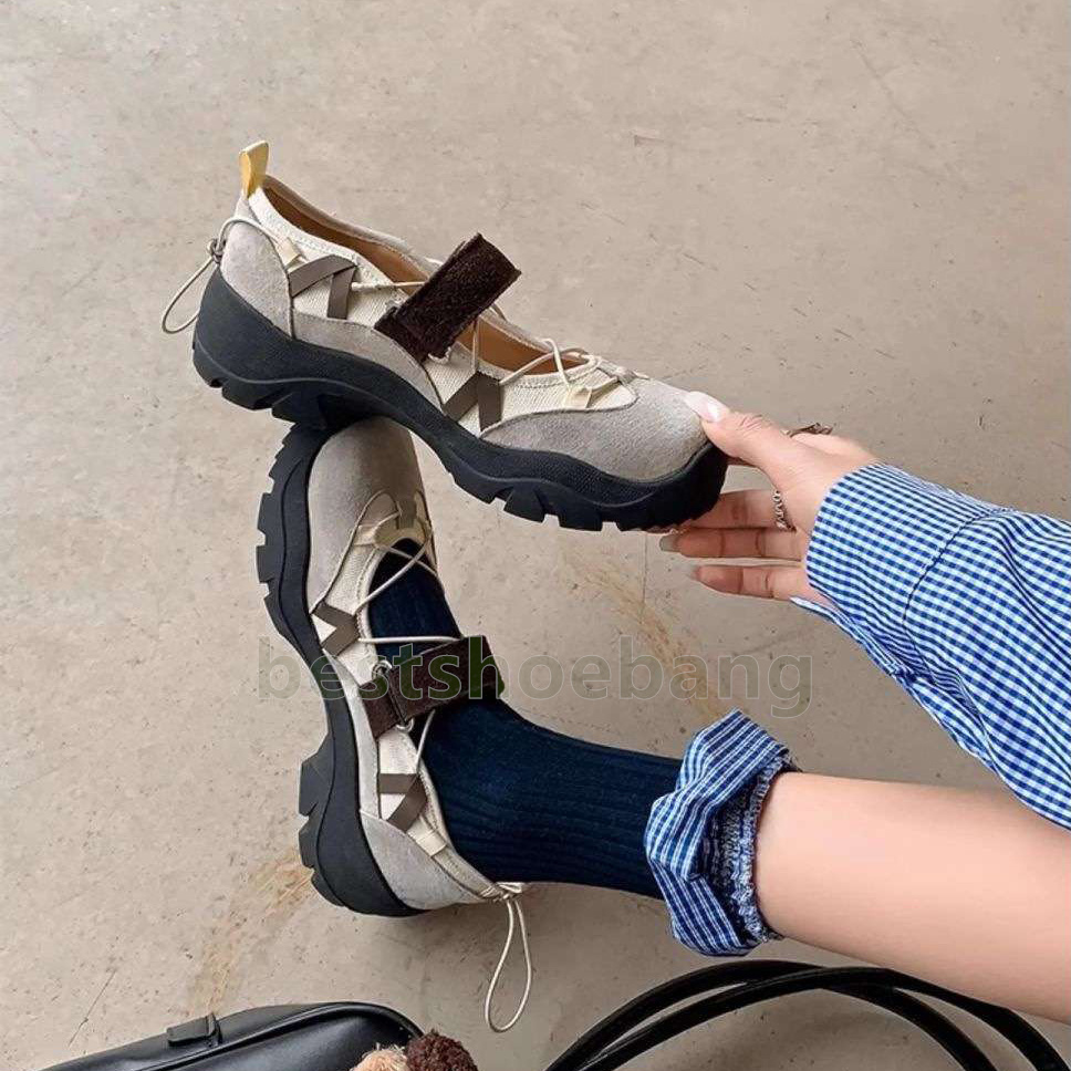 designer running shoes thick sole trainers womens sneakers retro patchwork velcro round-toe durable casual ballet style outdoor shoes
