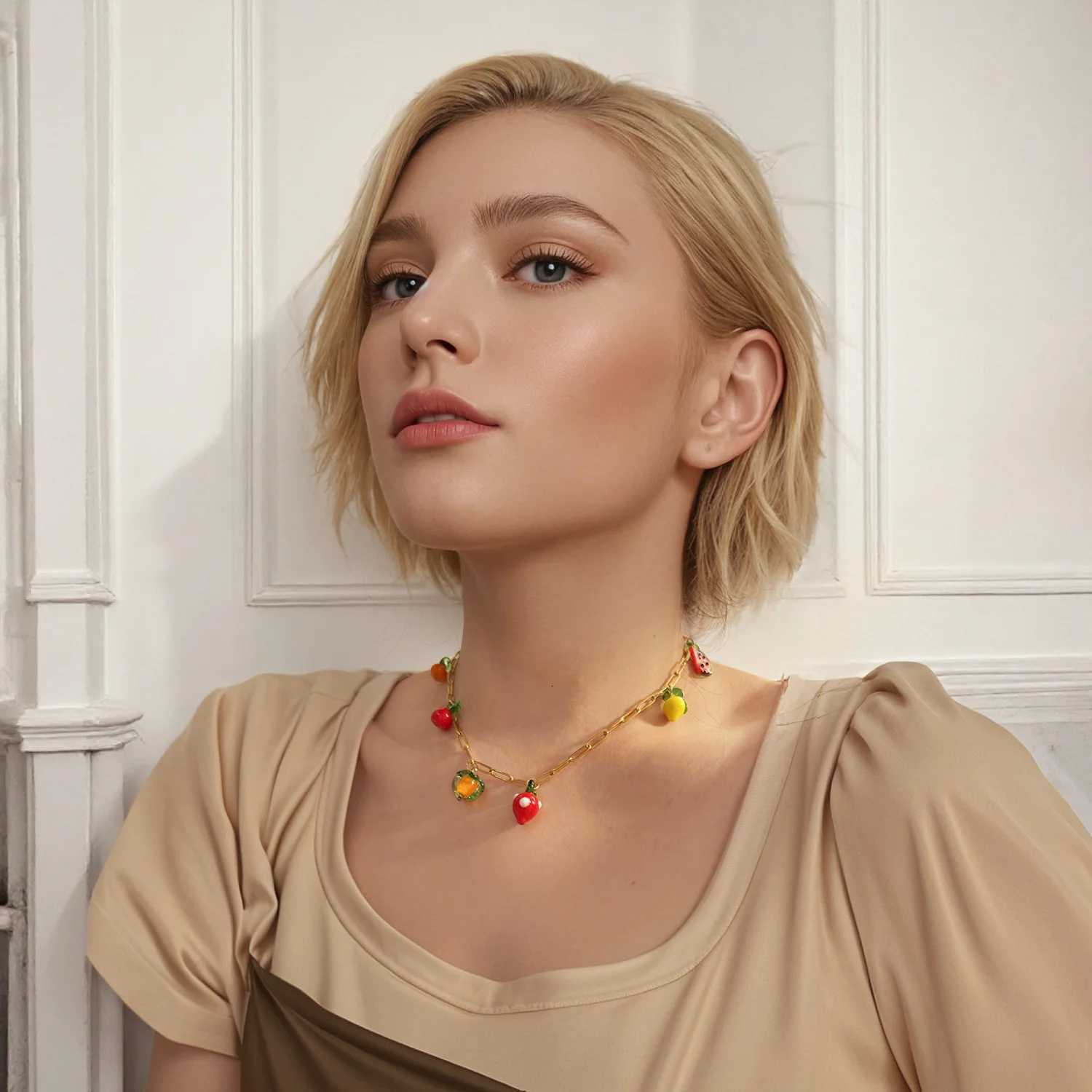 Colorful Fruit Charm Necklace for Women Stainless Steel Pendant Summer Beach Vacation Jewelry Z250910