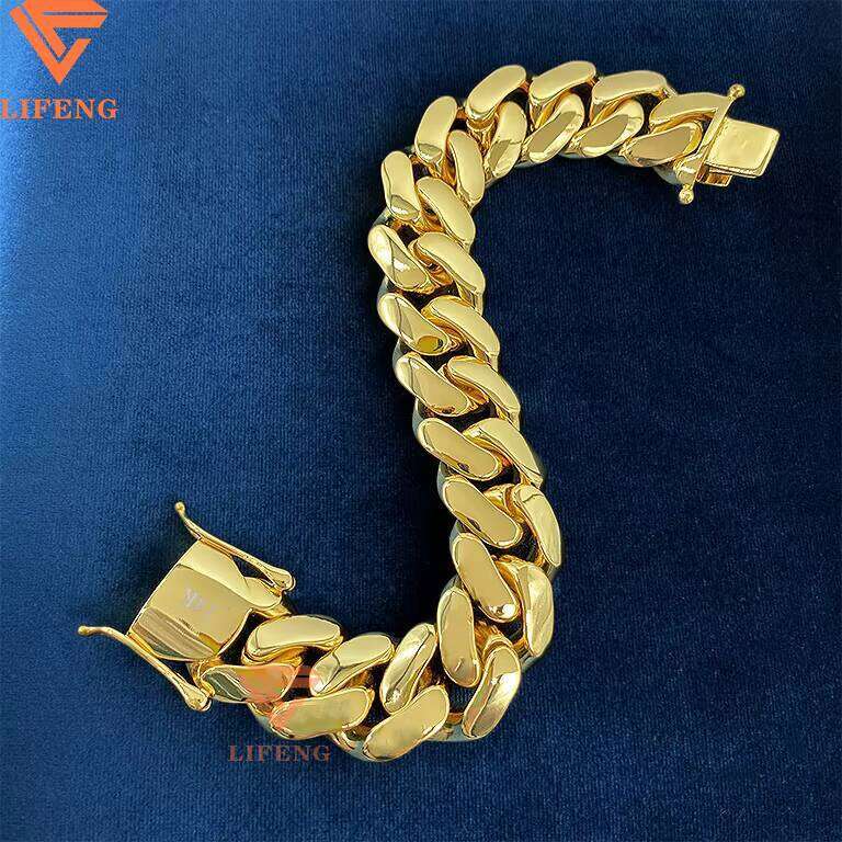 14k Plated 20mm Big Miami Link Chain Cuban Men Gold Bracelet Necklace Hip Hop Jewelry