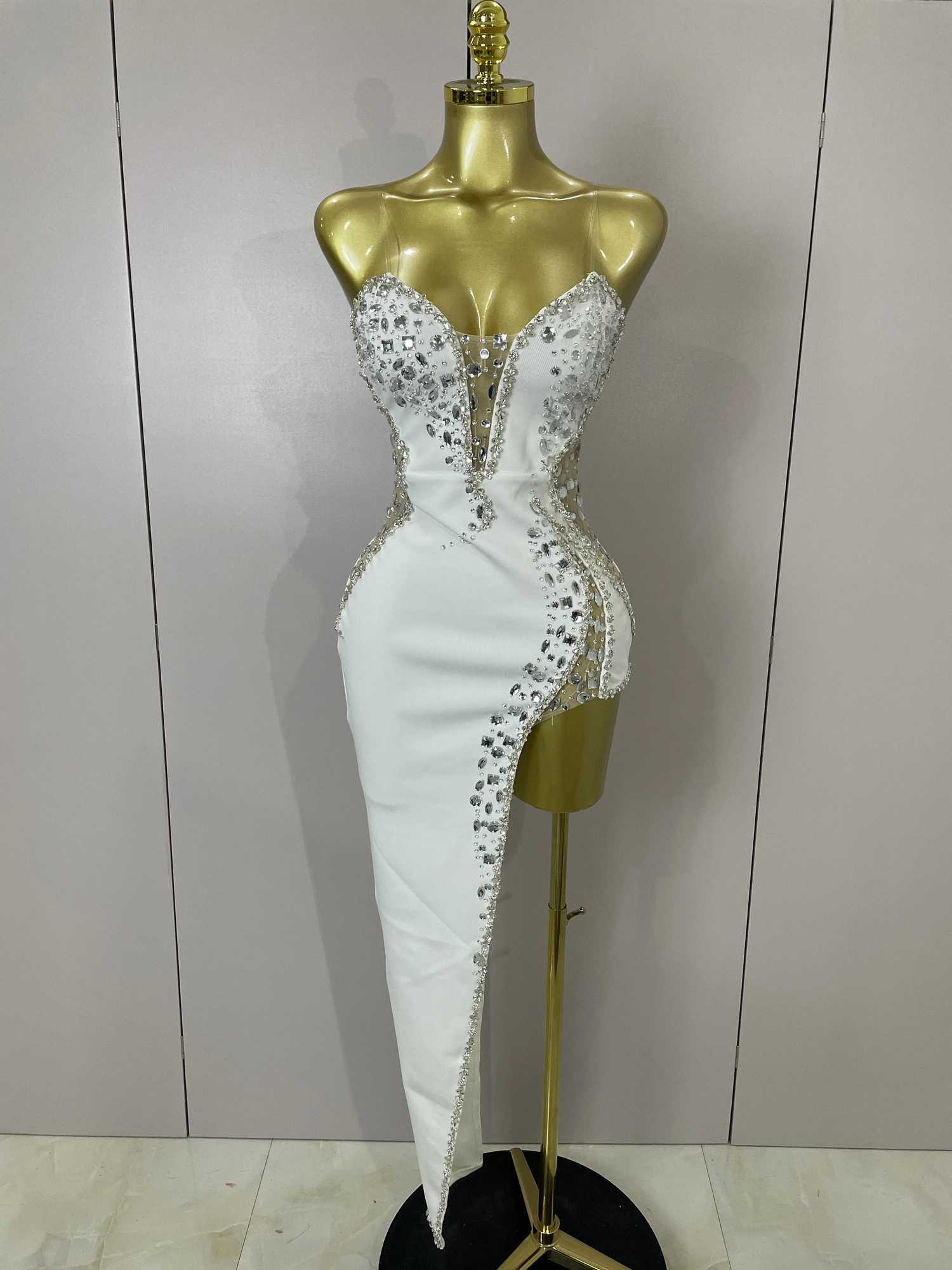 Newest High Quality Sexy Strapless Shinning Rhinestones Bodycon Bandage Long Dress Women Fashion Celebrate Evening Party Dress Z250728