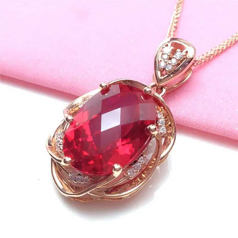 585 Purple Gold Ruby Necklace Plated 14K Rose Gold Luxurious Inlaid Crystal Pendant Romantic Wedding Jewelry for Women Z250728 Z250910