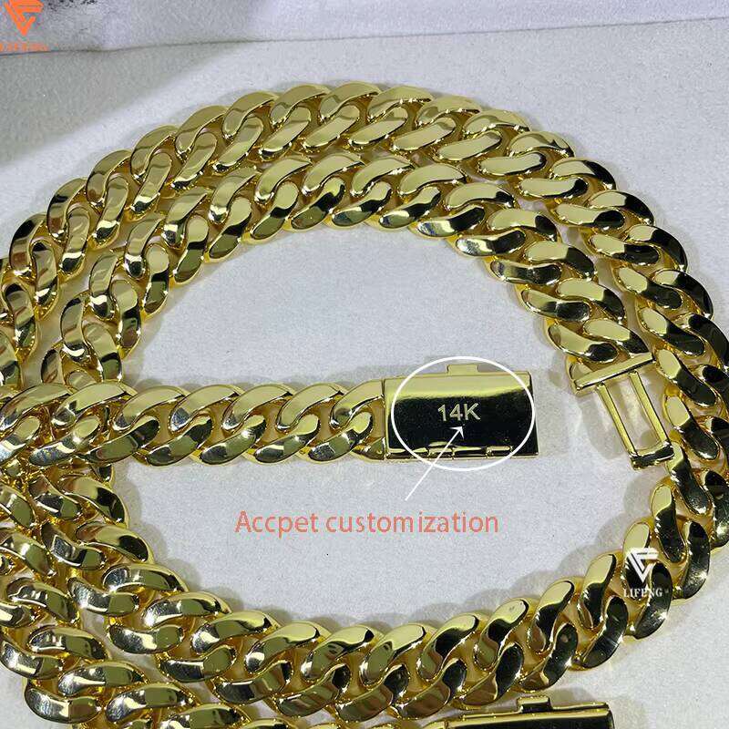 14mm Custom Yellow Gold Plated Plain Miami Cuban Curb Link Chain Hip Hop Jewelry Design Men Necklaces