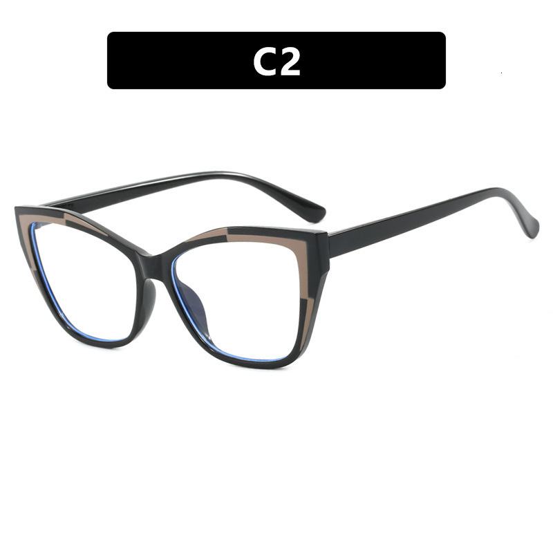 Color Block Cat Eye Non-Prescription Glasses Blue Light Blocking Style Eyeglass Frames for Women Personality Versatile Fashion Eyeglass Frames 250728