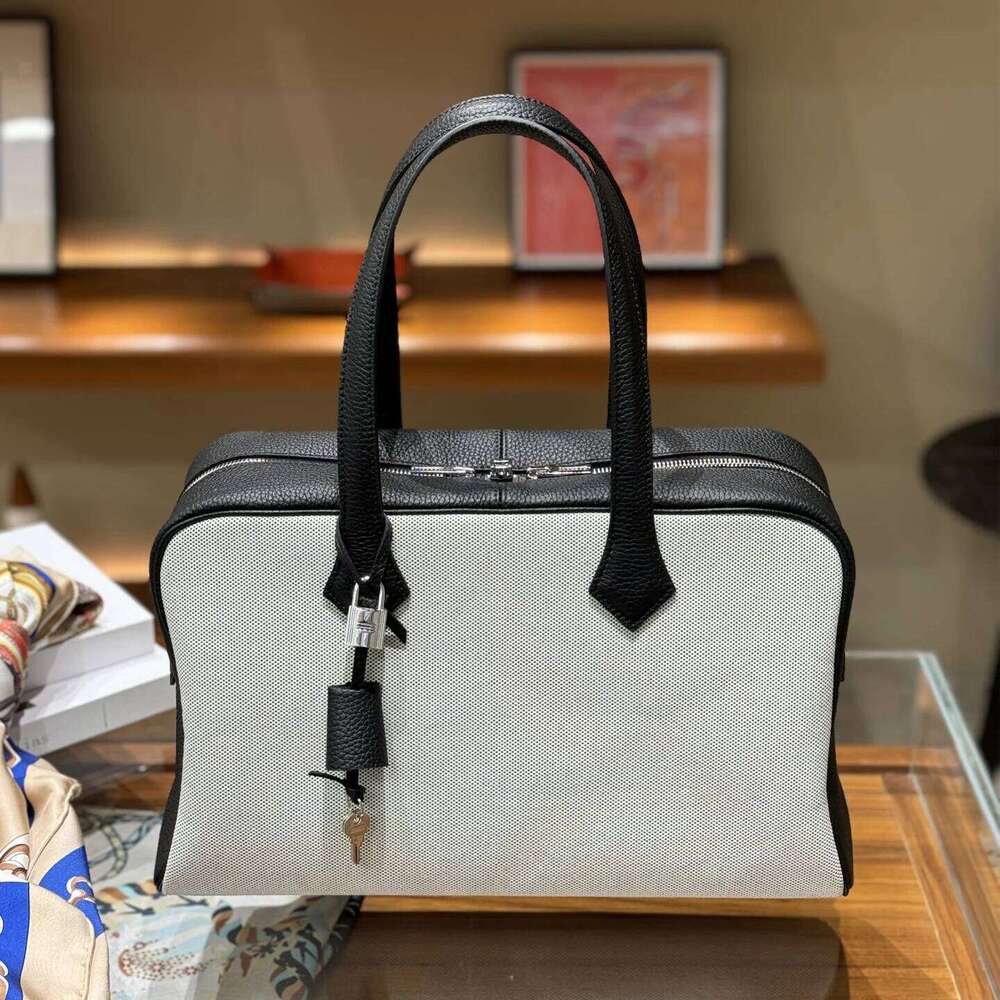 Canvas Handbag Fashion Women's High-Capacity Bowling Pillow Bag New Color Block