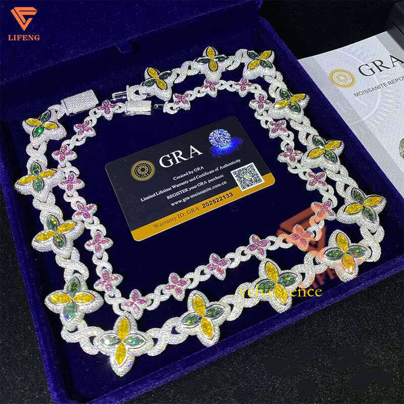 New Man Women Iced Out Fancy Chains Vvs Moissanite Dia Four Leaf Clover Flowers Infinity Cuban Link Chain Necklace