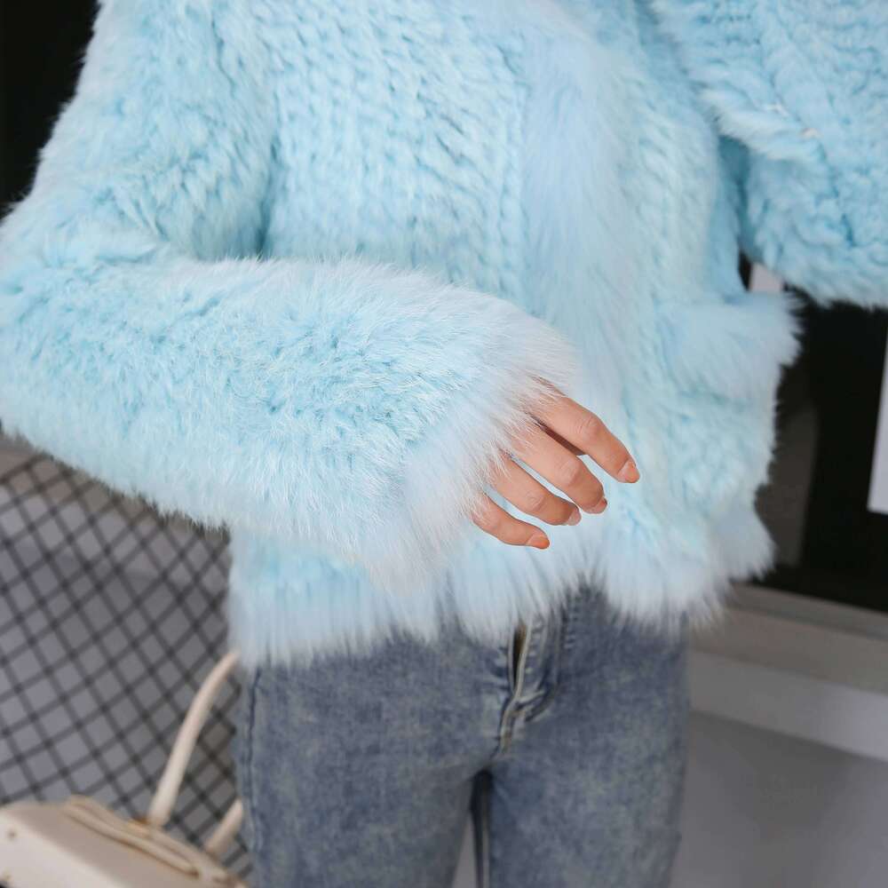 2024 Full Sleeves Outwear Autumn Winter Women Real Rex Rabbit Thick Coat 100% Natural Fur Warm Knitted Female Jacket