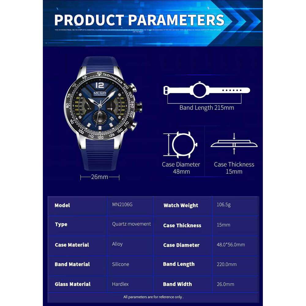 DHgargets MEGIR 2106 Men's Sports Watch - 48mm Chronograph, Luminous, 30M Waterproof, Silicone Strap, Date Display, Quartz Movement