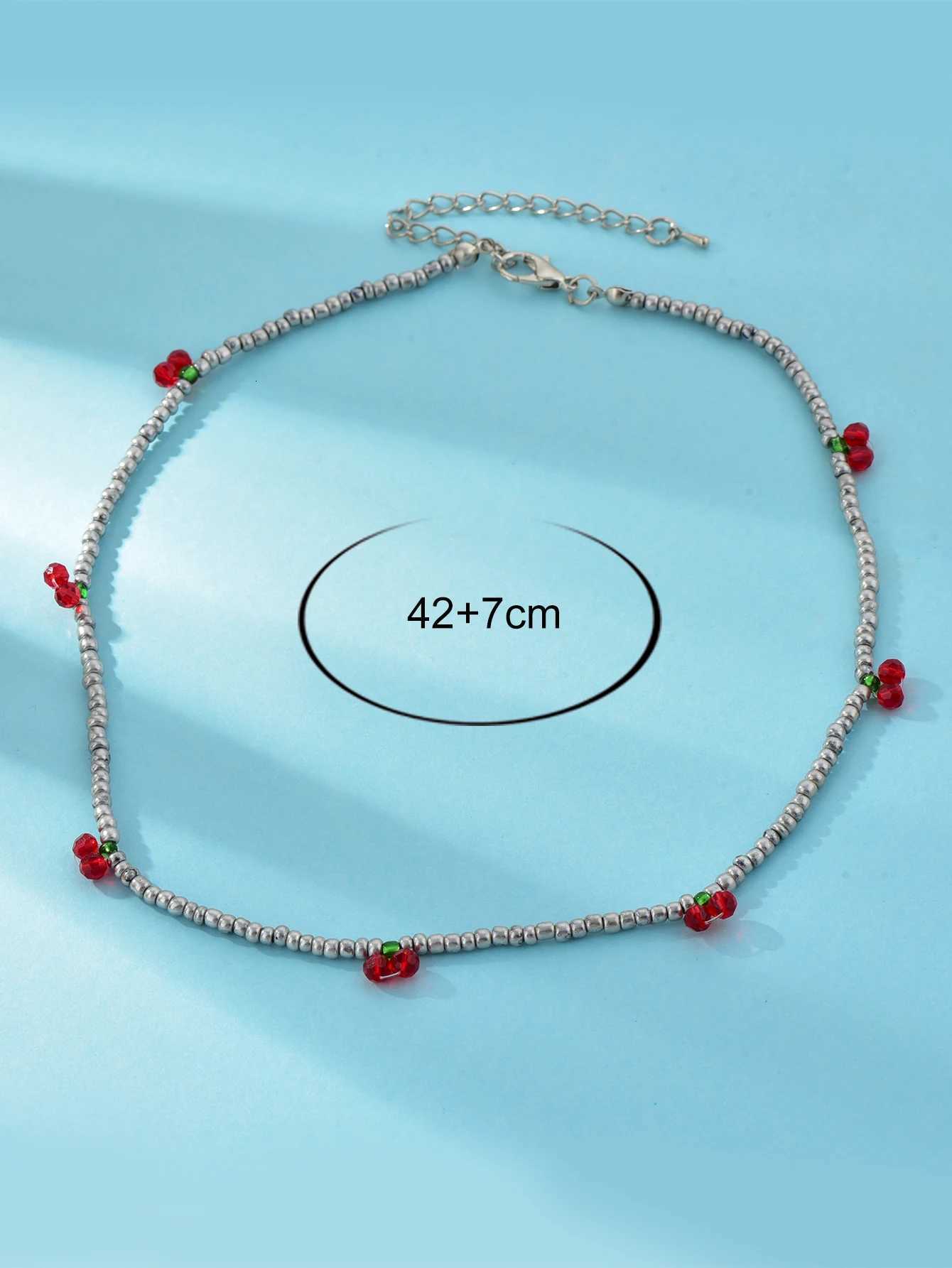 Delicate Beaded Necklace with Strawberry Cherry Accents Sweet Fresh Summer Jewelry for Women Z250910