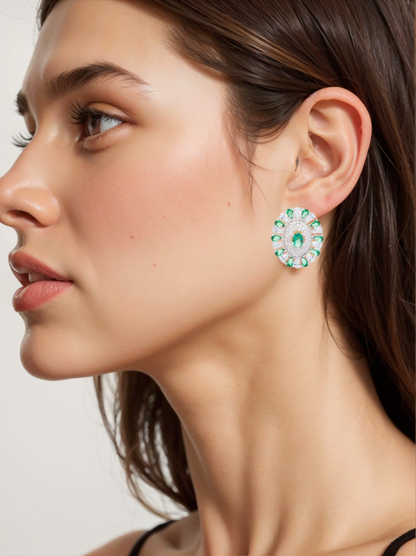 Delicate Oval Emerald Ears,Minimalist 18K Gold Plated Stud Earrings 925 Sterling Silver Ear Posts, Hypoallergenic Tiny Simple Earrings for Women