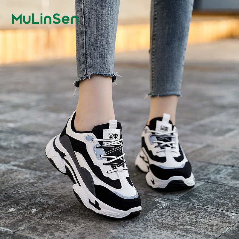 Mulinsen dad shoes for women all seasons women's shoes breathable mesh sports casual shoes all-match small height thick-soled shoes