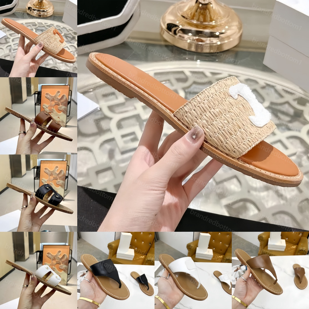 Designer slippers Summer beach sandals Rafia straw weaving Matelasse Nappa leather slide luxury women's slippers clothing leather flat shoes Sandalias