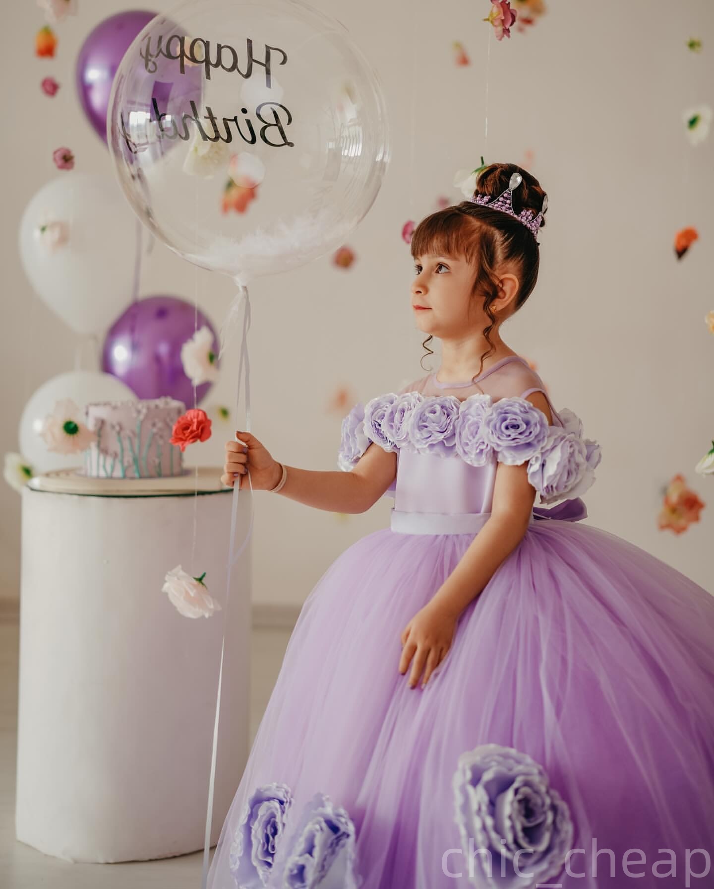 2025 Lavender Sheer Neck Flower Girl Dresses Ball Gown Flowers Tulle Little Girl Christmas Peageant Birthday Christening Tutu Dress Gowns ZJ411