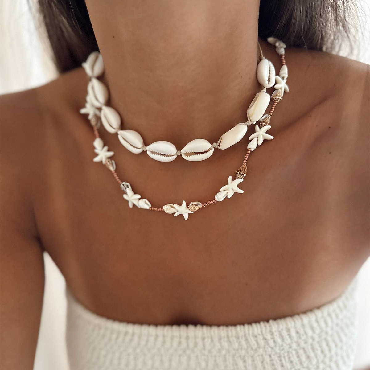 Bohemian Fashion Summer Vacation Style Shell for Women Versatile Conch Layered Necklace Set Jewelry for Women