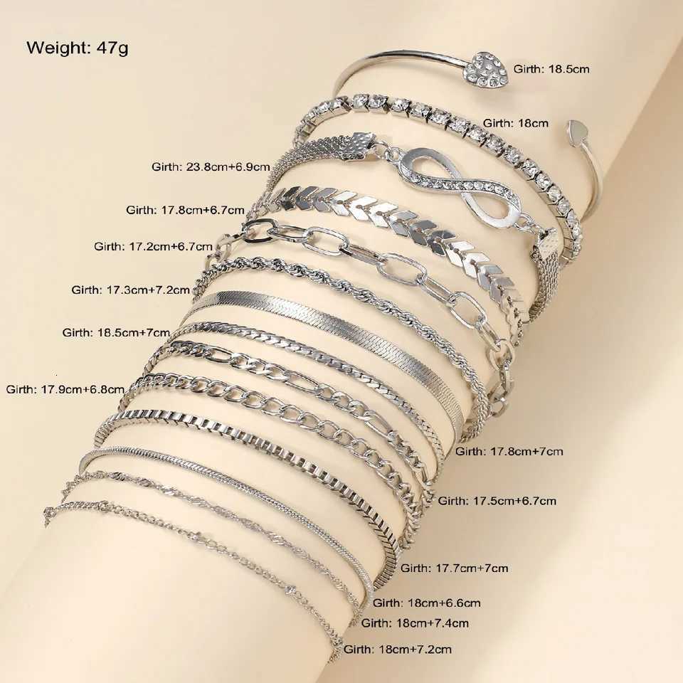 14Pcs/Set Bohemian Multi-layer Chain Bracelets for Women Retro Minimalist Metal Thick Twist Cuban Chain Bracelet Summer Jewelry W250728