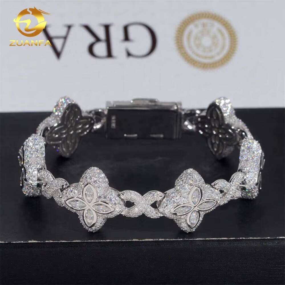 Cheapest Price Custom Iced Out Rapper Men Jewelry Hip Hop VVS1 Moissanite Dia Clover Cuban Bracelet